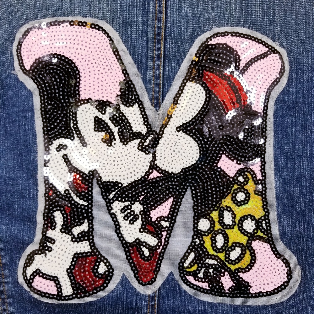 Sequin Mickey Mouse M Patch Blue Jean Jacket - image 8